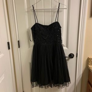 NWT Aidan Maddox Black Beaded Party Prom Cocktail Dress Tulle Skirt 8
